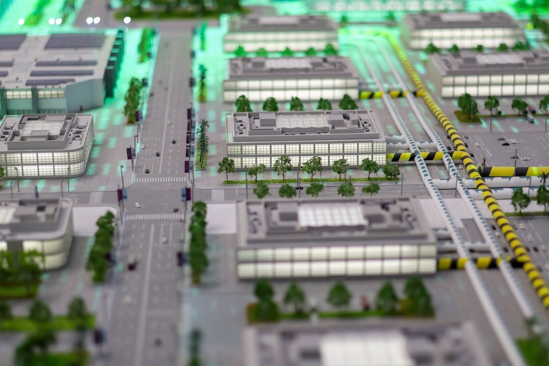Smart city aerial view with connected infrastructure